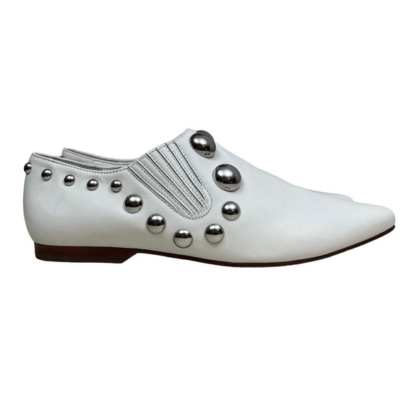 Tory Burch Loafer White Blythe Studded Metal Slip‎ On Women Size 6.5 M